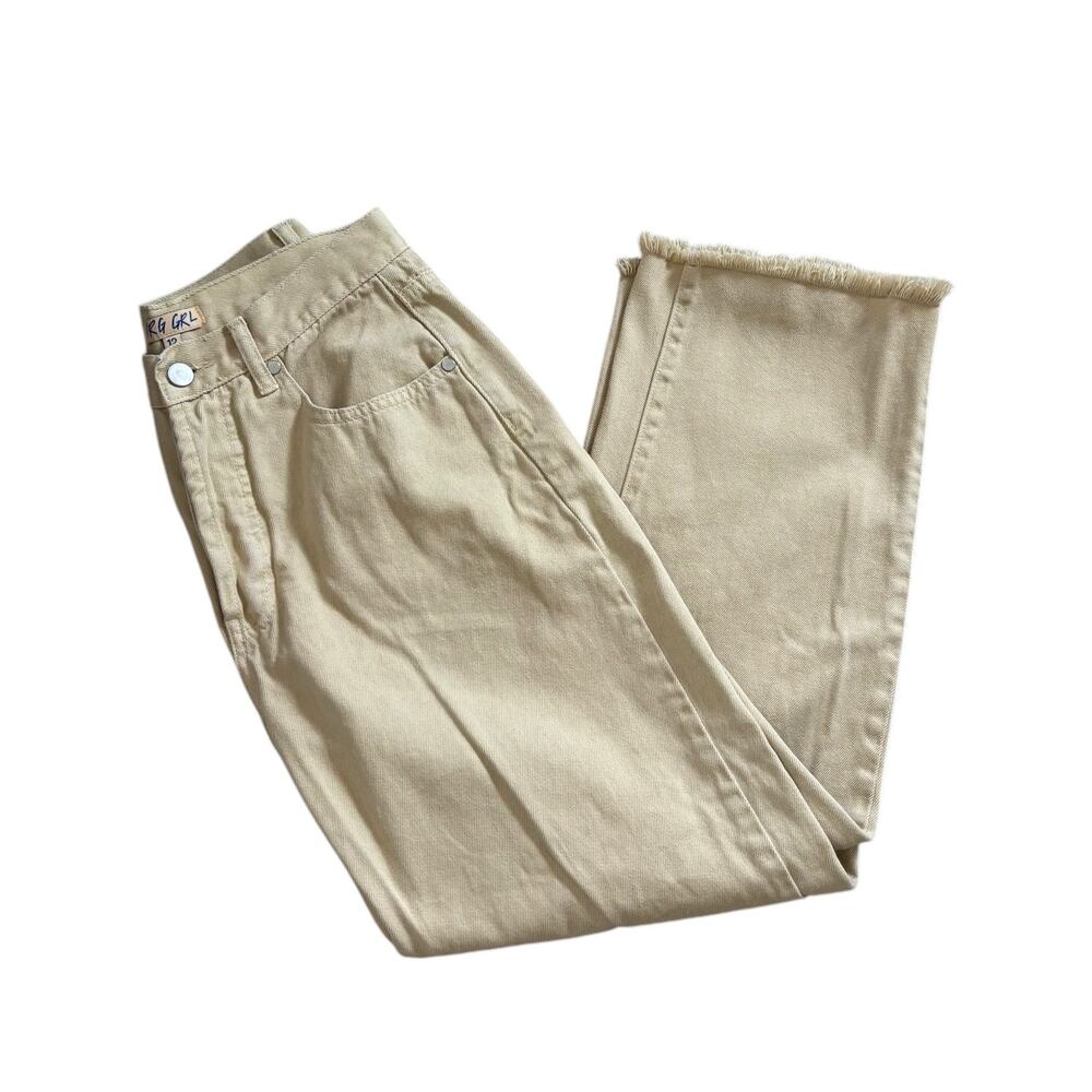 VRG Jeans Button Fly High Waist Cotton Streetwear Size 12 Womens Frayed Barrel